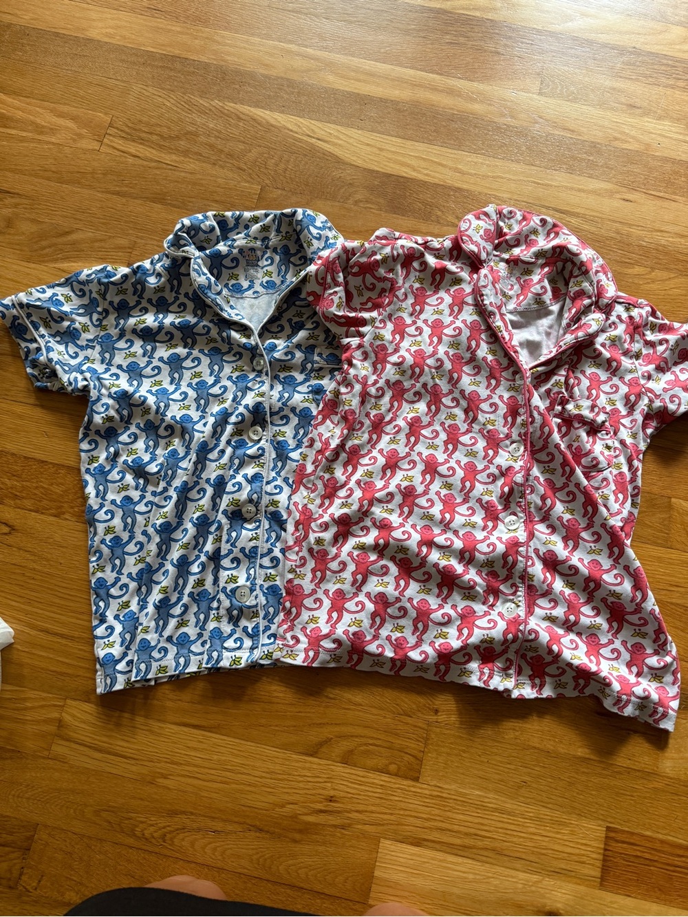 Roller Rabbit Monkey Polo Pajama Shirts Set (Blue & Pink) - Size XXS Bundle